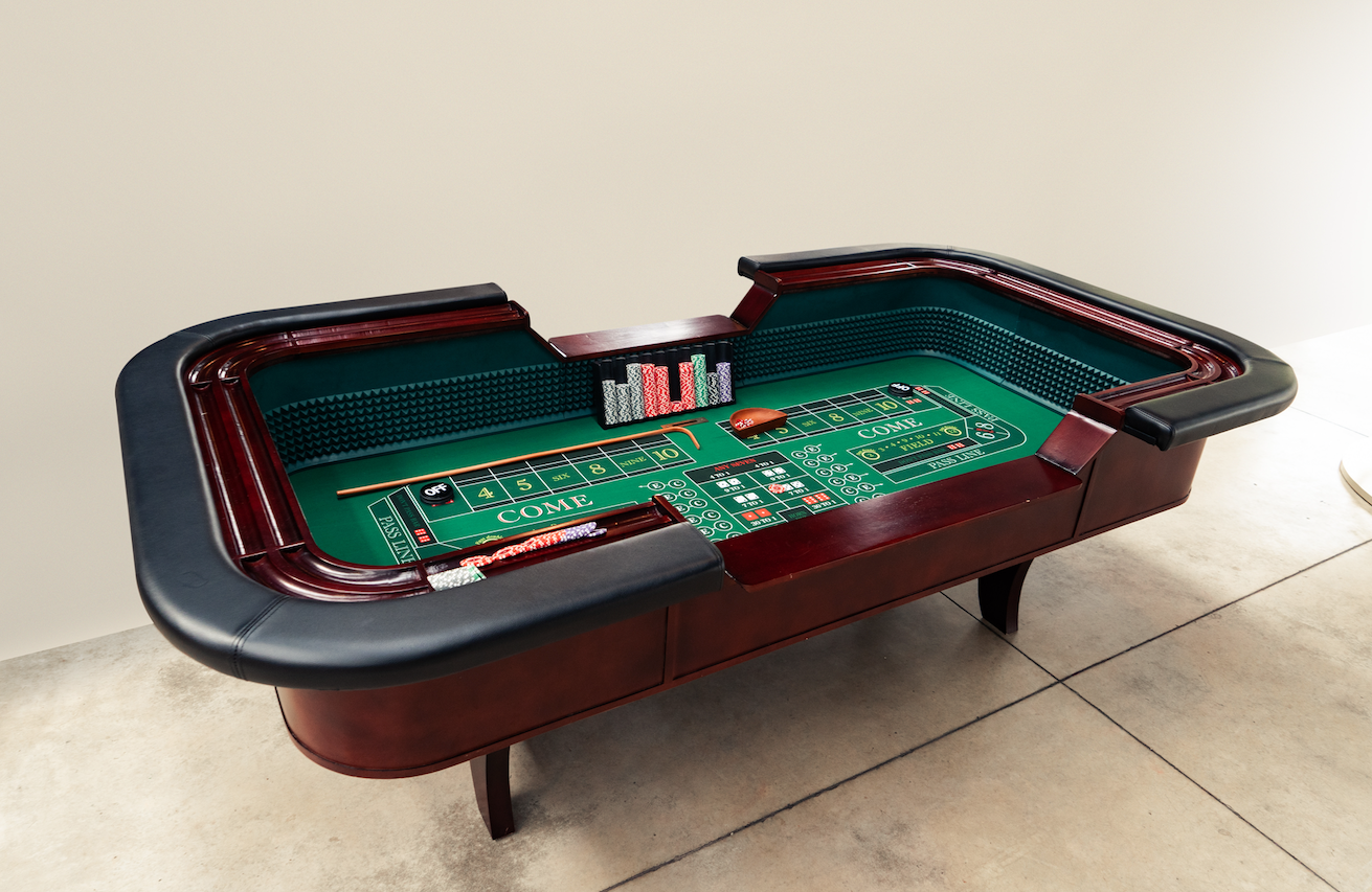 The Man Cave Project Luxury Craps Table, Mahogany Effect Dark Wood with Green Baize Cloth Surface, Chip Holder and Faux Leather Ar...