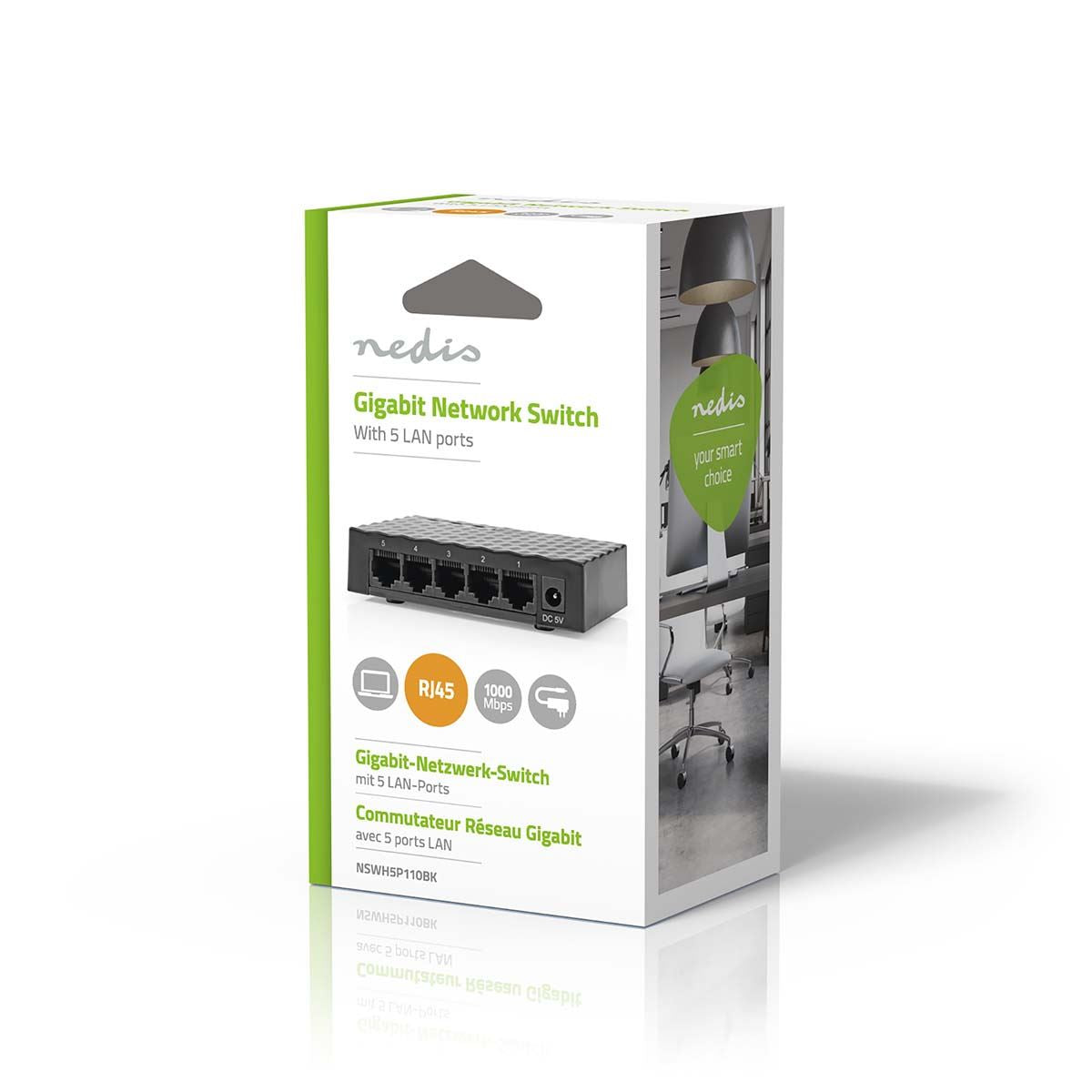 Nedis Network Switch | Wired speed: Gigabit | Number of ethernet ports: 5