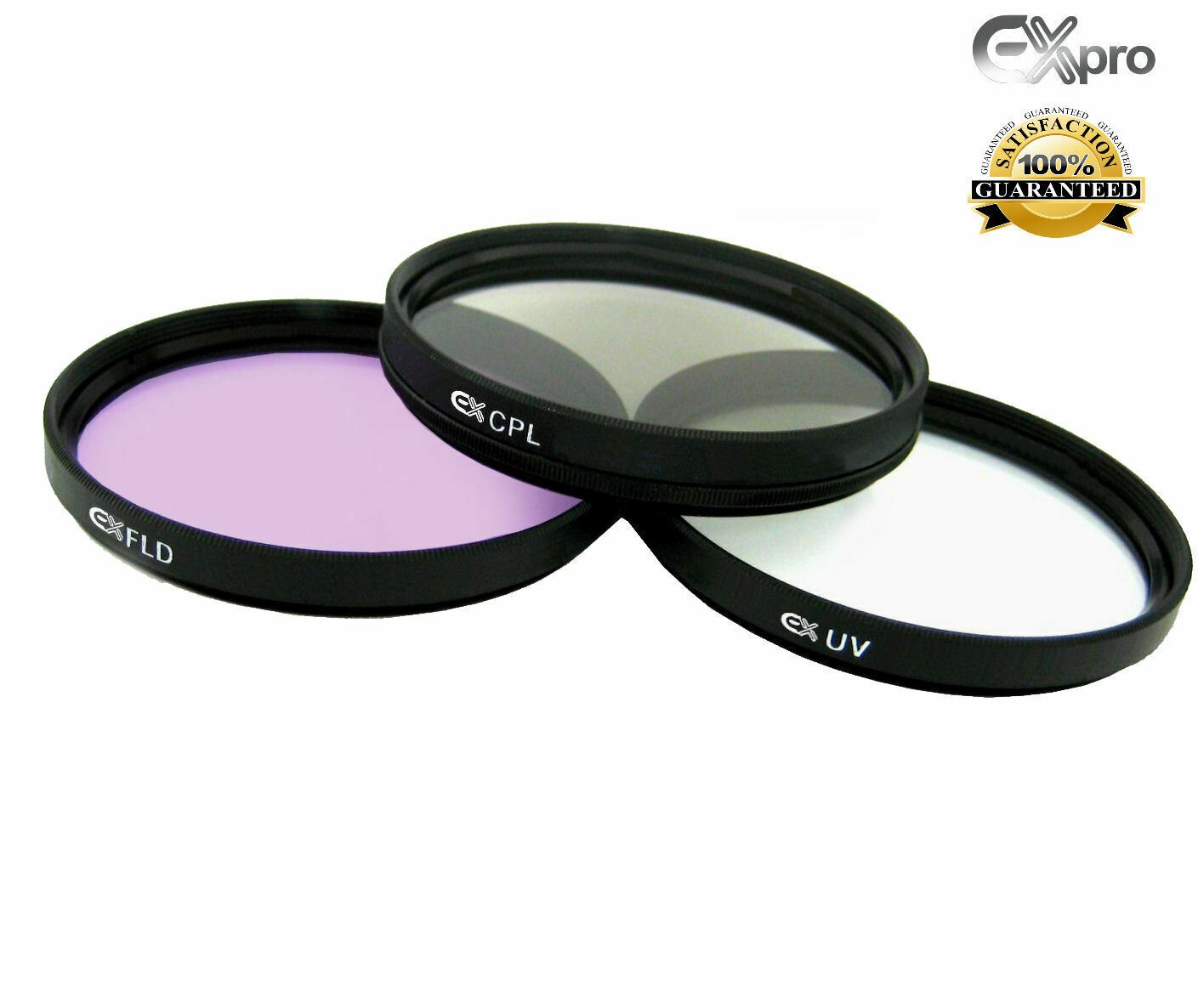 Ex-Pro 77mm Professional Multi Coated Glass Lens Filter Kit, UV, CPL Polarising & FLD with leather case.