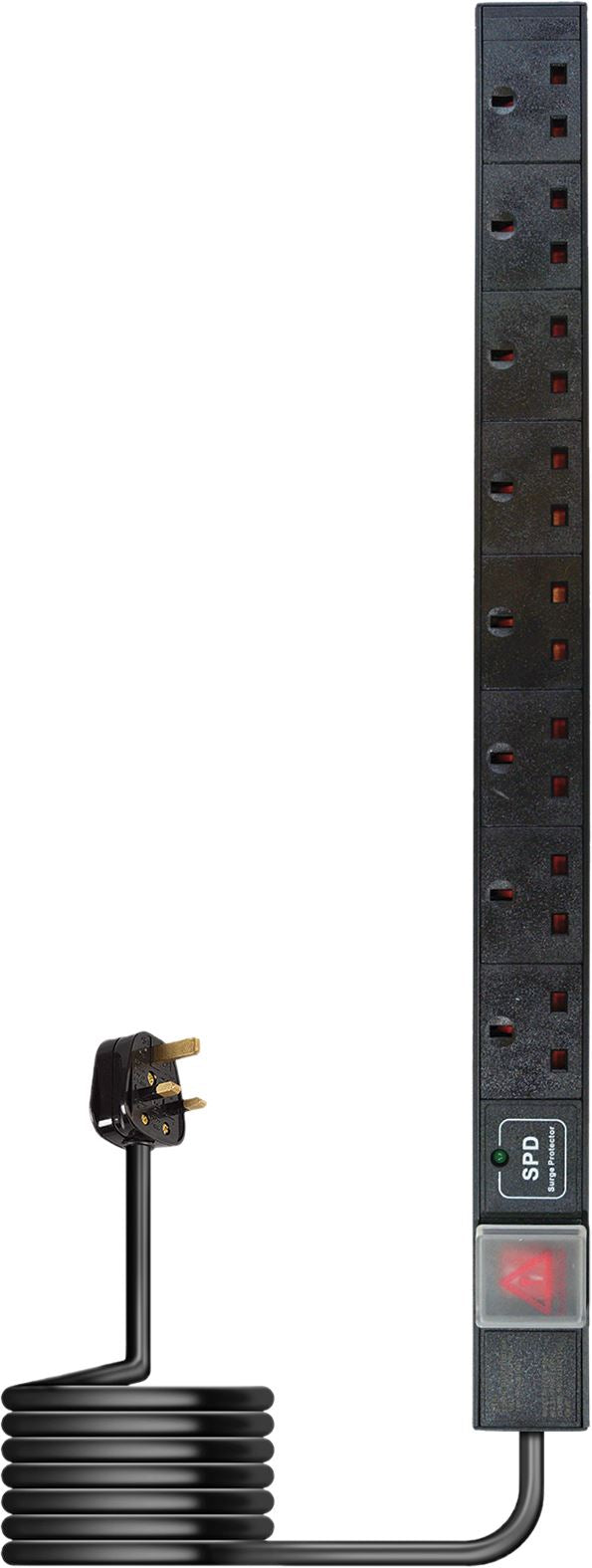8-Way Vertical 13A Surged Protected Switched PDU 19-Inch 1U Standardised Power Distribution Unit 2m Lead