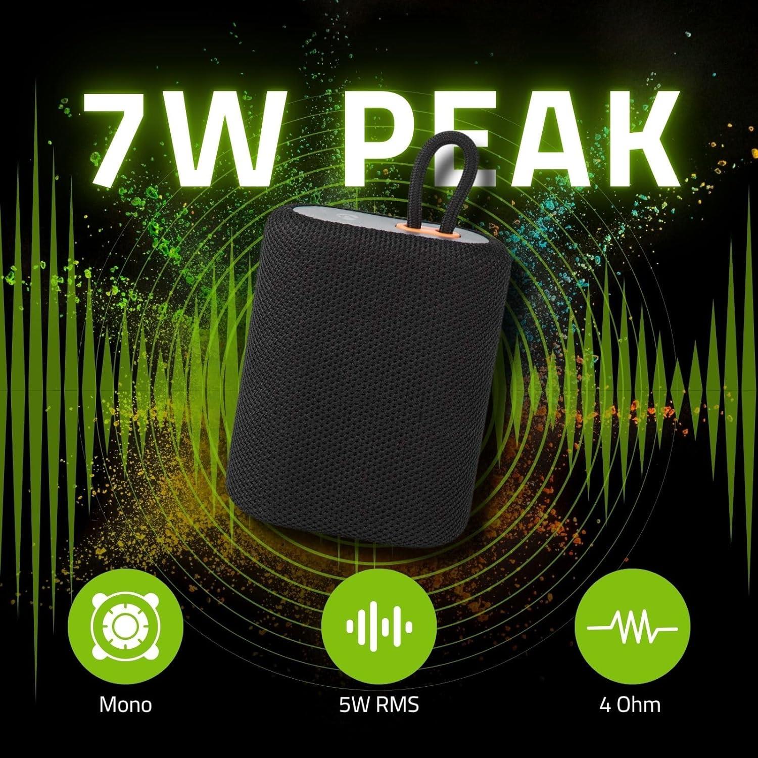 Nedis Portable Bluetooth Speaker, 7W Wireless Speaker with TWS, Carry Loop, MicroSD Playback, Crisp Sound & Bass, Built-In Mic, Compact Design, Bluetooth 5.3, USB-C Charging � Black