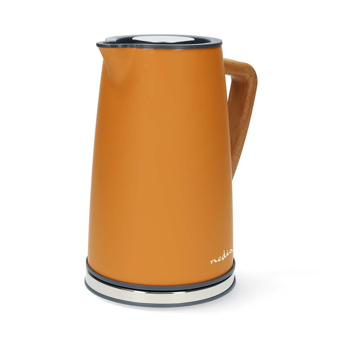 Nedis 1.7L Soft Touch Jug Kettle with Wood Effect Handle, Overheat Protection, Removeable Filter, 2.2KW - Orange