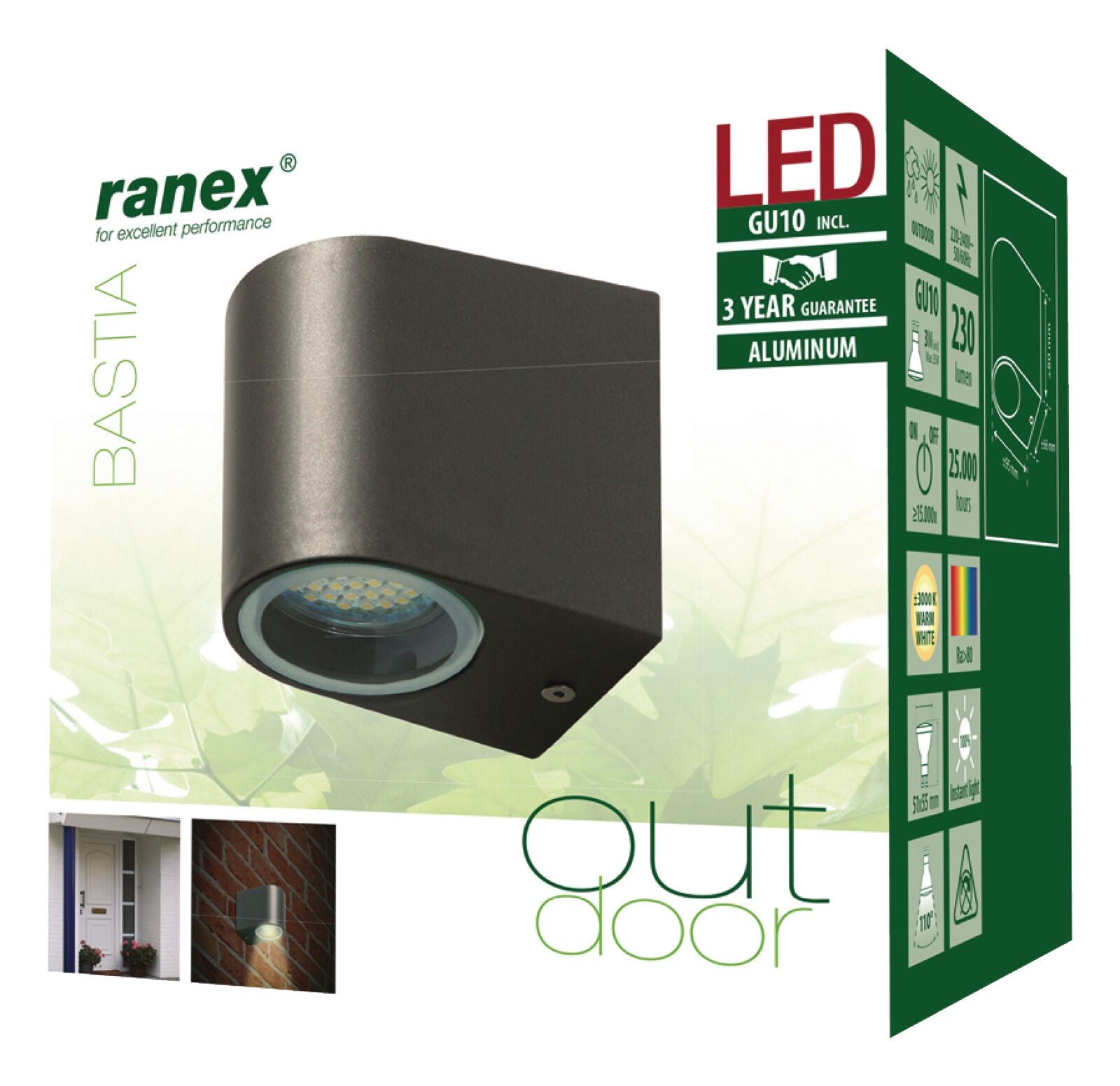 Ranex LED Grey Steel Outdoor Door Entrance Way Wall Down Light