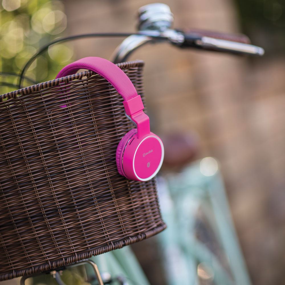 Av:link Foldable Stereo Bluetooth Headphones Wireless Headset Mic MP3 FM SD Slot Smartphone - Pink