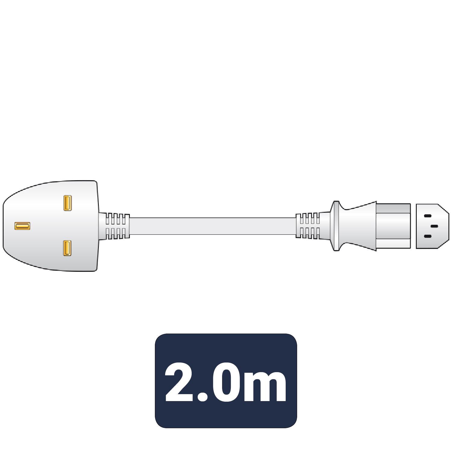 Mercury Power Cable | UK Male | IEC-320-C13| Straight | Nickel Plated | 2.00 m | Round | PVC | White