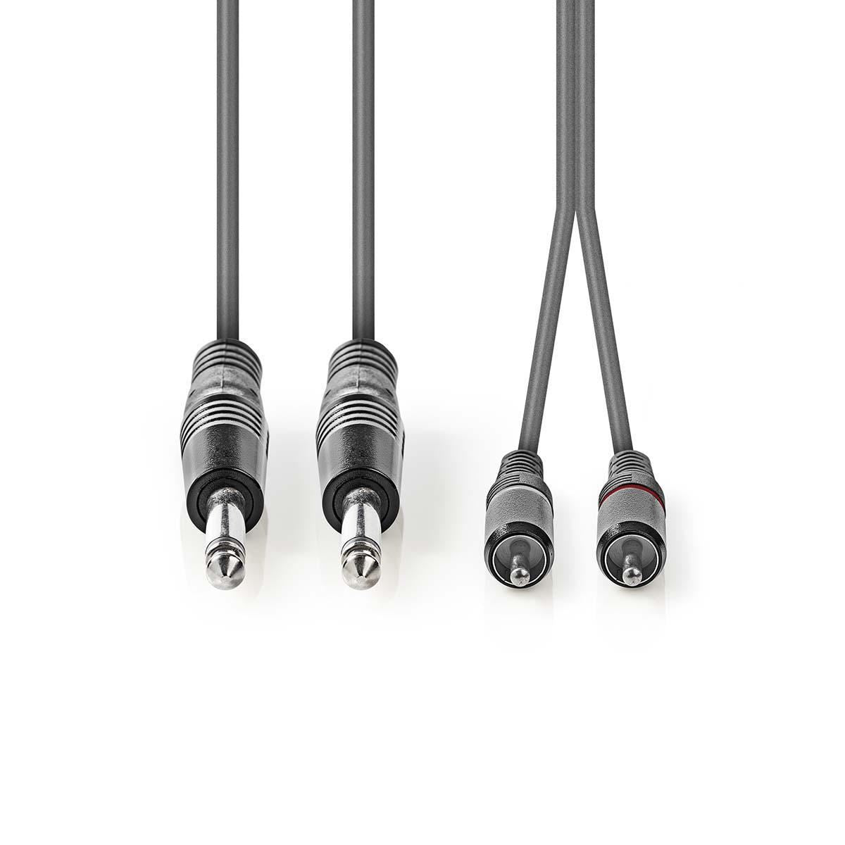 Nedis Stereo Audio Cable | 2x 6.35 mm Male | 2x RCA Male | Nickel Plated | 3.00 m | Round | Dark Grey | Carton Sleeve