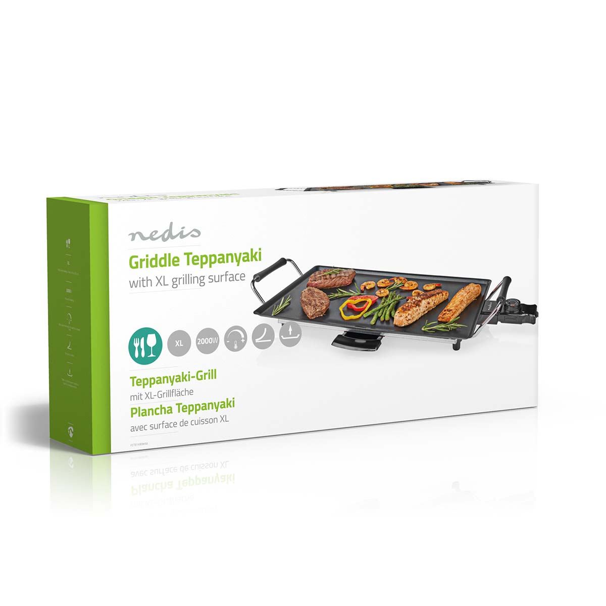 Nedis Electric Non Stick Teppanyaki Table Top Grill Griddle Plate BBQ with Drip Tray - 47.5cm x 26.5cm