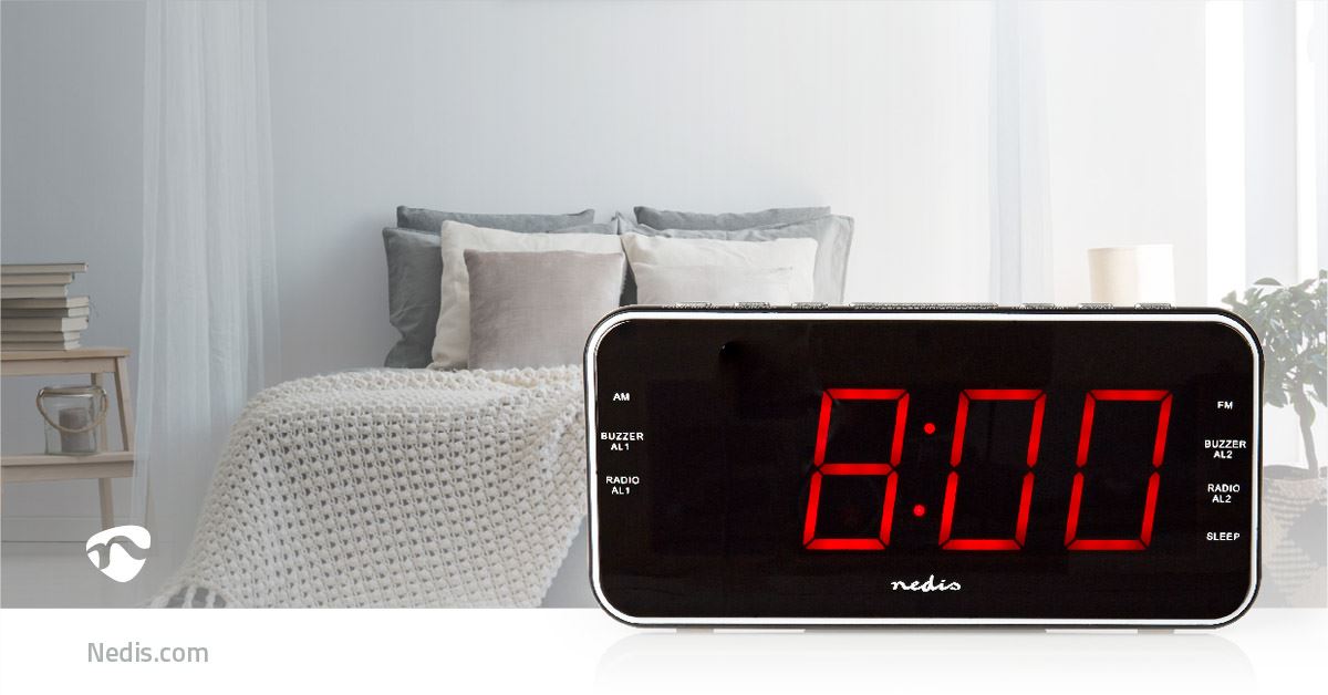 Nedis Digital Alarm Clock Radio | LED | 3.5mm Aux Input | USB Charge | AM / FM | Snooze function | Sleep timer | 2 Alarms | Black