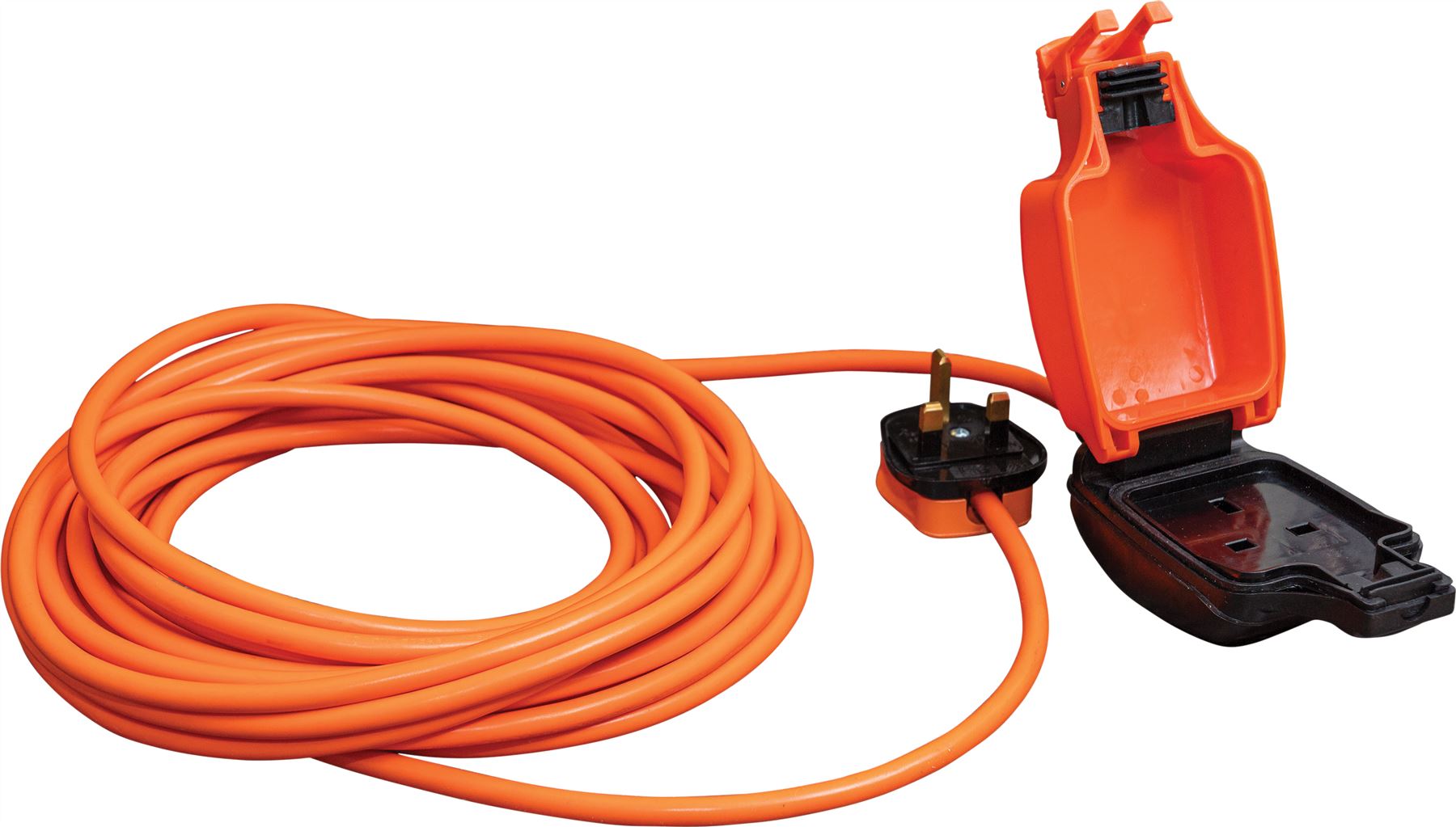 1 Gang 10m Outdoor Garden Mains IP54 Weatherproof Mains Extension Lead Cable Plug - Orange