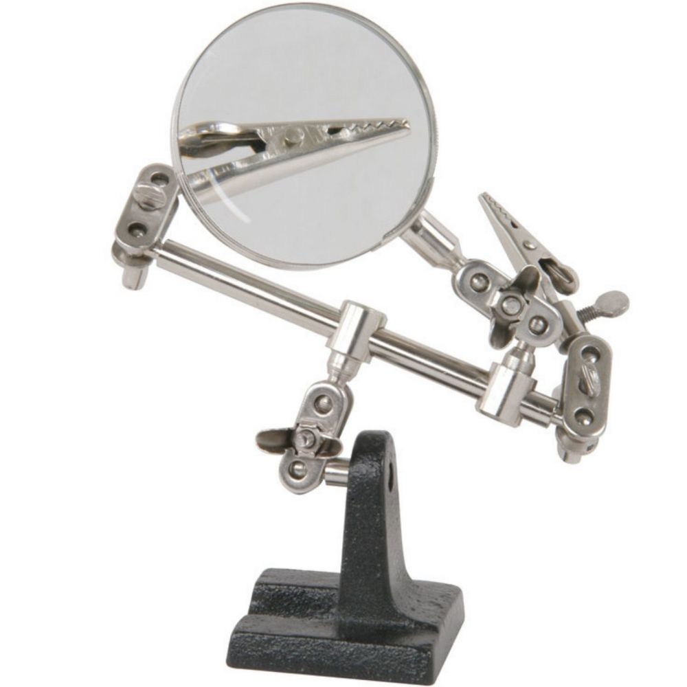 Image of Third Hand with Magnifier, Helping Hand Tool with Adjustable Joints, 2 x Crocodile Clips, and 60mm Magnifying Glass Lens for Solde...