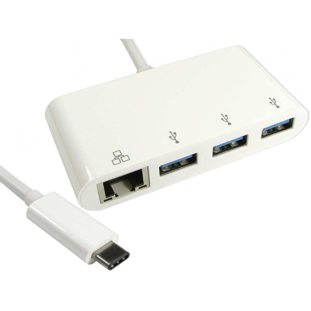 Image of 15cm Leaded USB Type C to 3 x USB 3.0 Ports & Gigabit Adapter