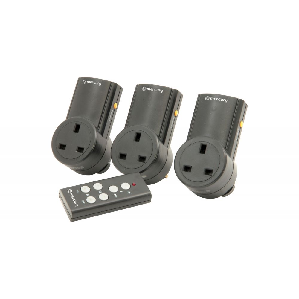 Image of Mercury Black Wireless Remote Control Mains Sockets with 30m Range Pack of 3