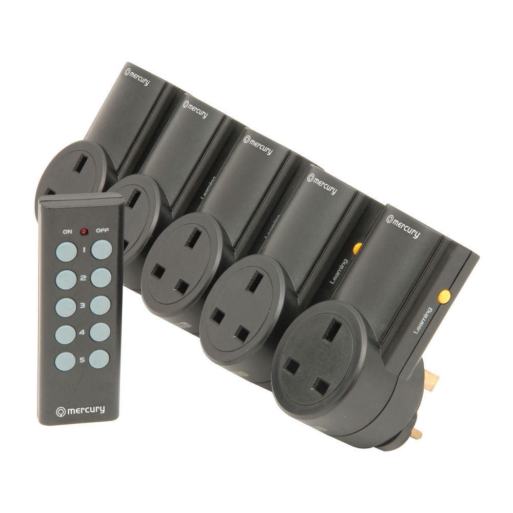 Image of Mercury Black Wireless Remote Control Mains Sockets with 30m Range Pack of 5