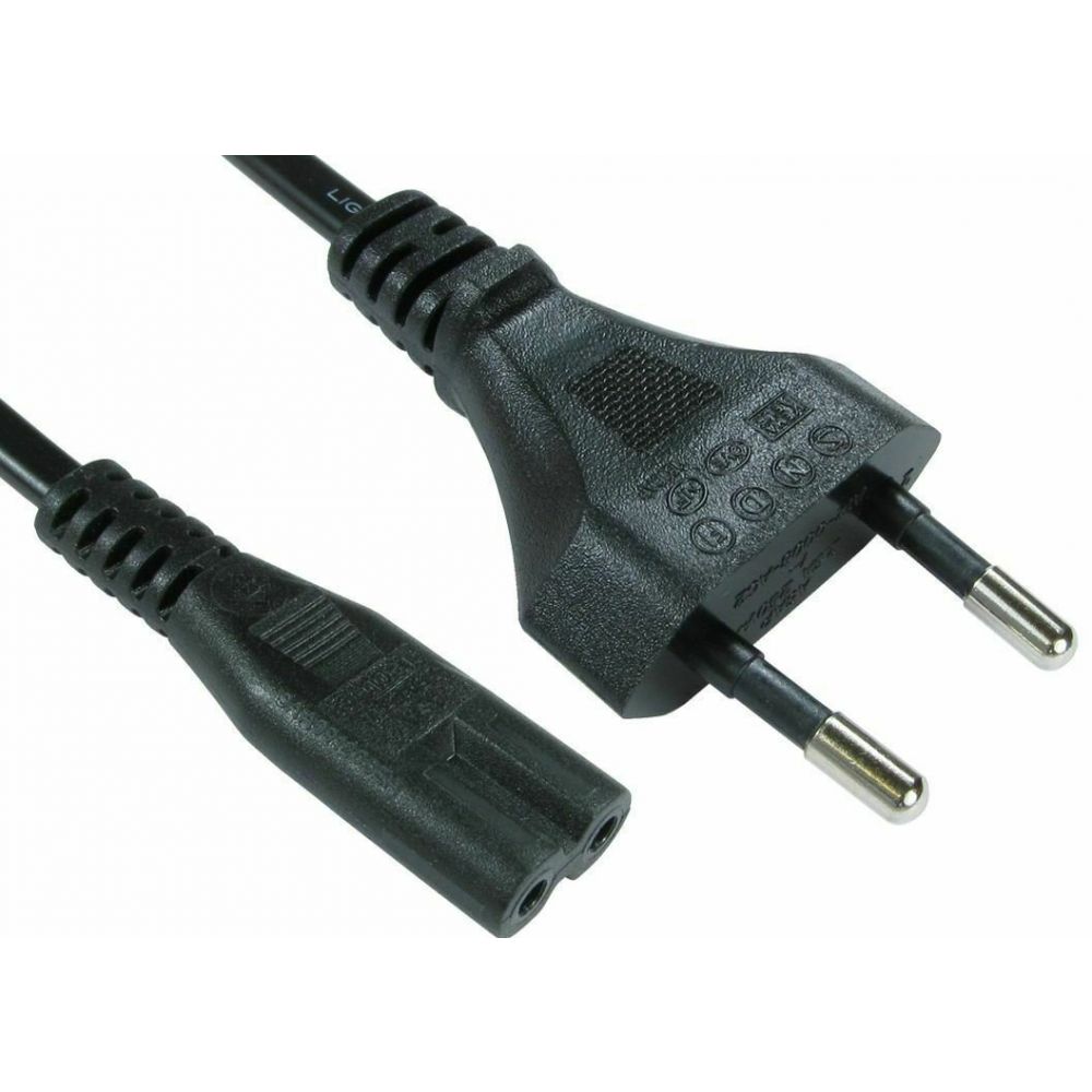 2m Figure 8 Eight Mains Power Lead Cable C7 to European 2 Pin Mains
