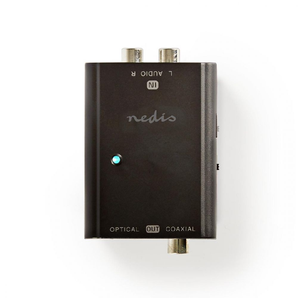 Image of Stereo to Digital Audio Converter, 2x RCA (Stereo L/R) to RCA (S/PDIF) + TosLink Optical Converter Adapter with Mains Power Cable...