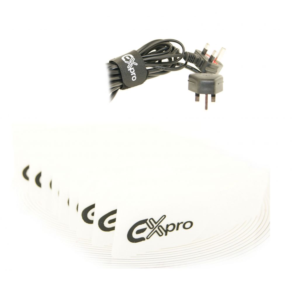 Image of Ex-Pro® Super Size XL Reusable Velcro Hook & Loop Self-Gripping Cable Ties 300mm x 38mm - 10 Pack White [Bulk Pack]