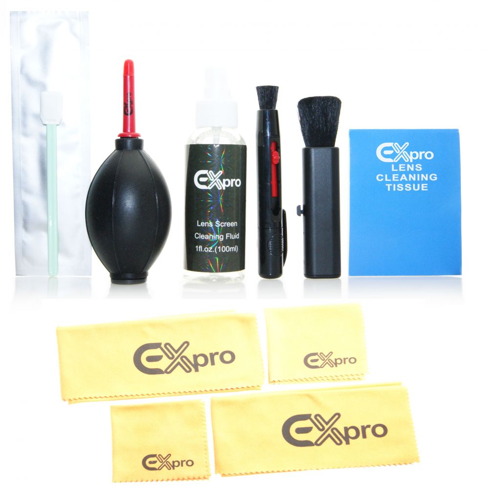 Ex-Pro® Professional Lens & Camera Advanced Cleaning Kit for DSLR Cameras (Lens Brush,Air Blower,Cloths,Tissues,Pen,Fluid,CMOS CCD...