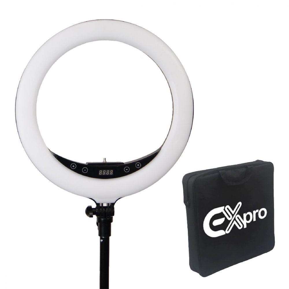 Ex-Pro 14" LED Ring Light Kit 25W 3200K-5700K CRI 95+ Bi-Colour Dimmable + Carry Case, Foldable Stand, Bluetooth Remote and Access...