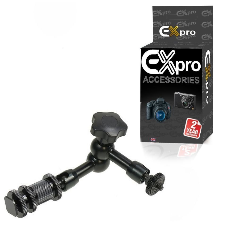 Ex-Pro® 7" Magic Friction Articulating Arm with Hot Shoe Mount & Camera Mount for DSLR Camera - Black