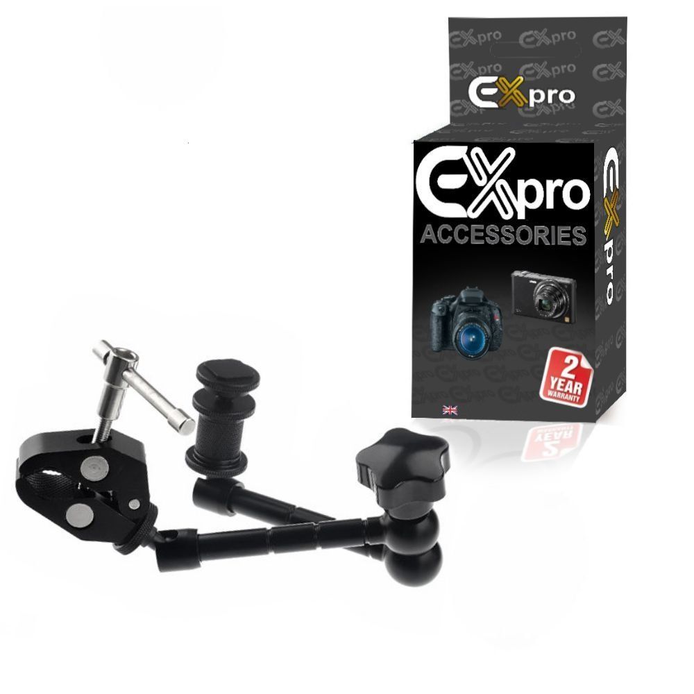 Ex-Pro® 11" Magic Friction Articulating Arm with Hot Shoe Mount & Camera Mount for DSLR Camera with Ex-Pro Super Clamp - Black