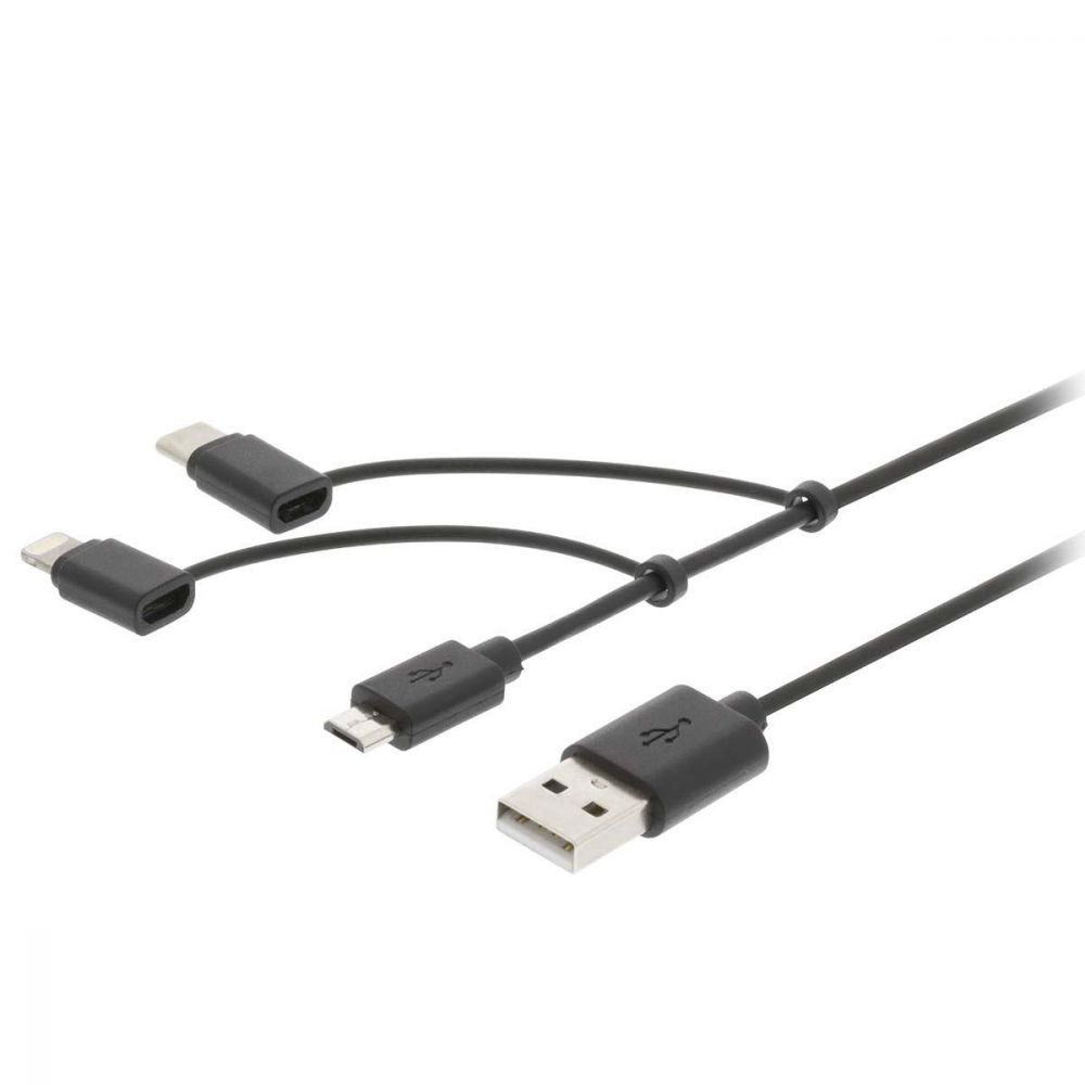 Image of Nedis 3-in-1 Sync and Charge Cable | USB A Male - Micro B Male / Type-C Male / Apple Lightning 8-pin Male | 1.0 m | Black