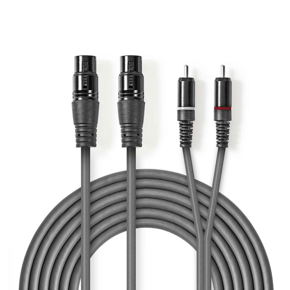 Image of XLR Audio Cable | 2x XLR 3-Pin Female - 2x RCA Male | 1.5 m | Grey