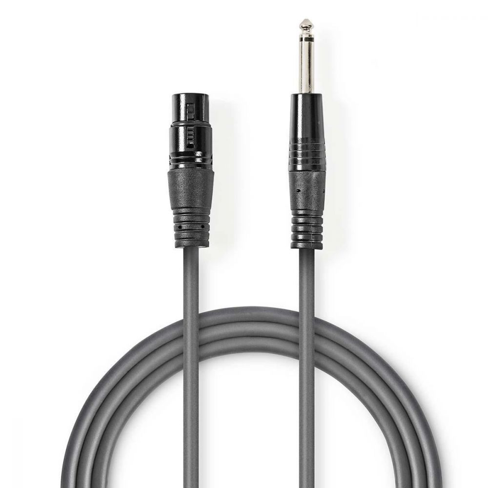 Image of Nedis Unbalanced Audio Cable | XLR 3-Pin Female | 6.35 mm Male | Nickel Plated | 3m | Round | PVC | Dark Grey | Carton Sleeve