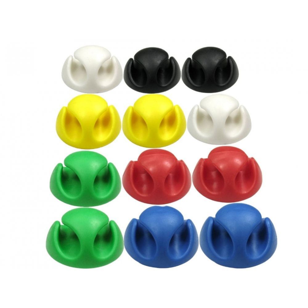 12 Pack Double Cable Desk Tidy Clips, Self Adhesive Cord Holder Clips for USB Power Wire PC Office Home, Multicolour