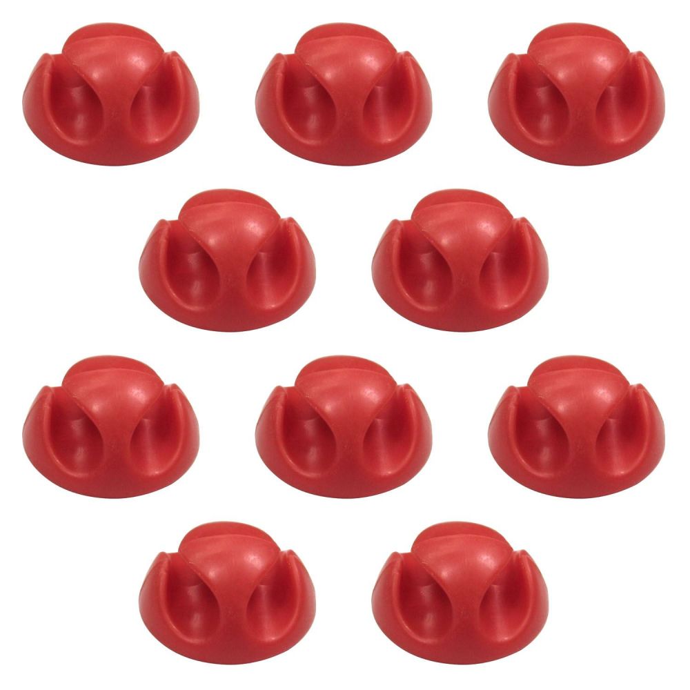 10 Pack Double Cable Desk Tidy Clips, Self Adhesive Cord Holder Clips for USB Power Wire PC Office Home, Red