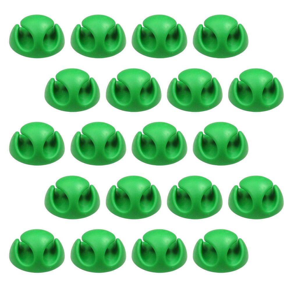 20 Pack Double Cable Desk Tidy Clips, Self Adhesive Cord Holder Clips for USB Power Wire PC Office Home, Green