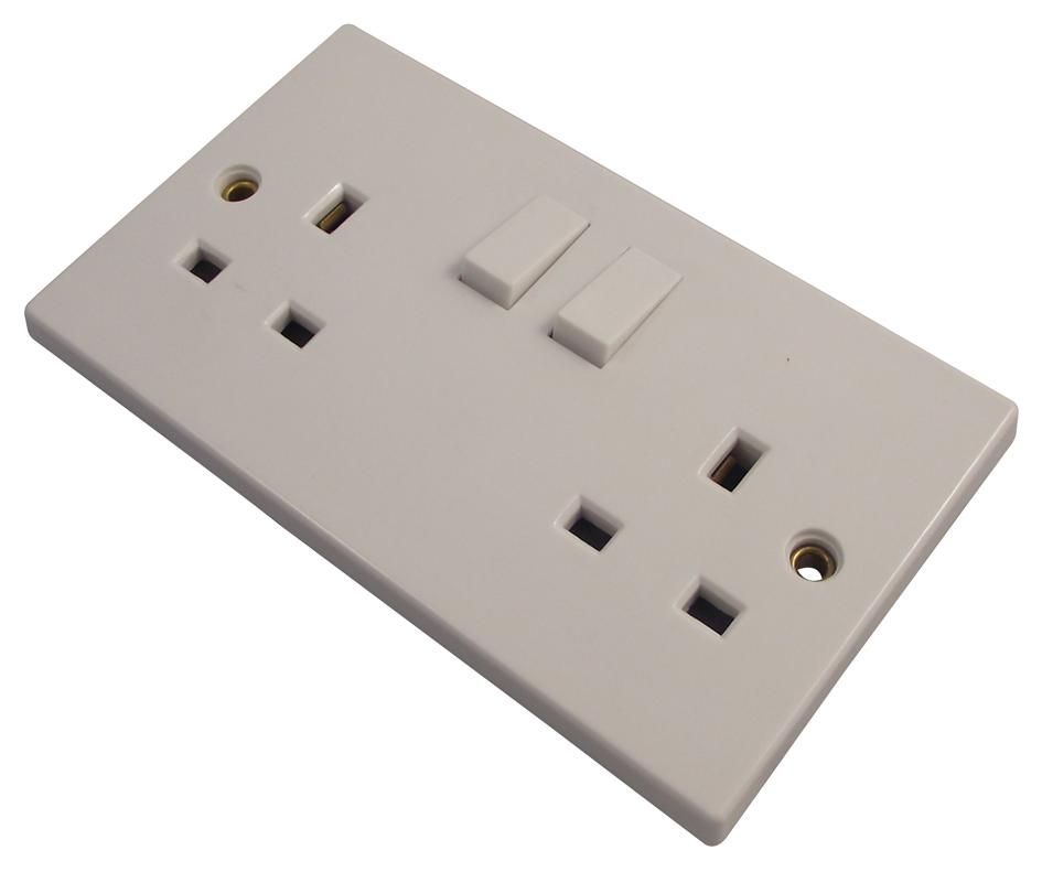 2 Gang 13A Single Pole Twin Doubled Plug Electric Wall Socket Switched Fixings Included
