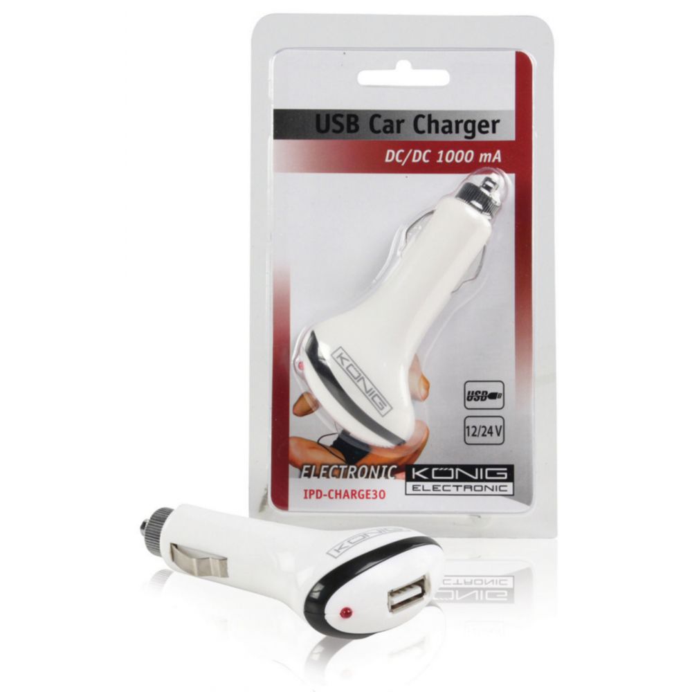 Konig Car Charger 1-Output 1.0 A USB White