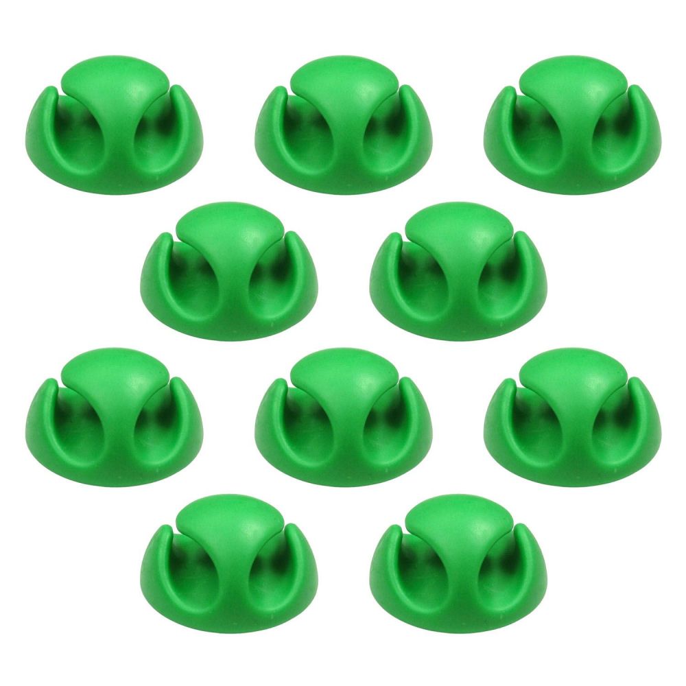 10 Pack Double Cable Desk Tidy Clips, Self Adhesive Cord Holder Clips for USB Power Wire PC Office Home, Green