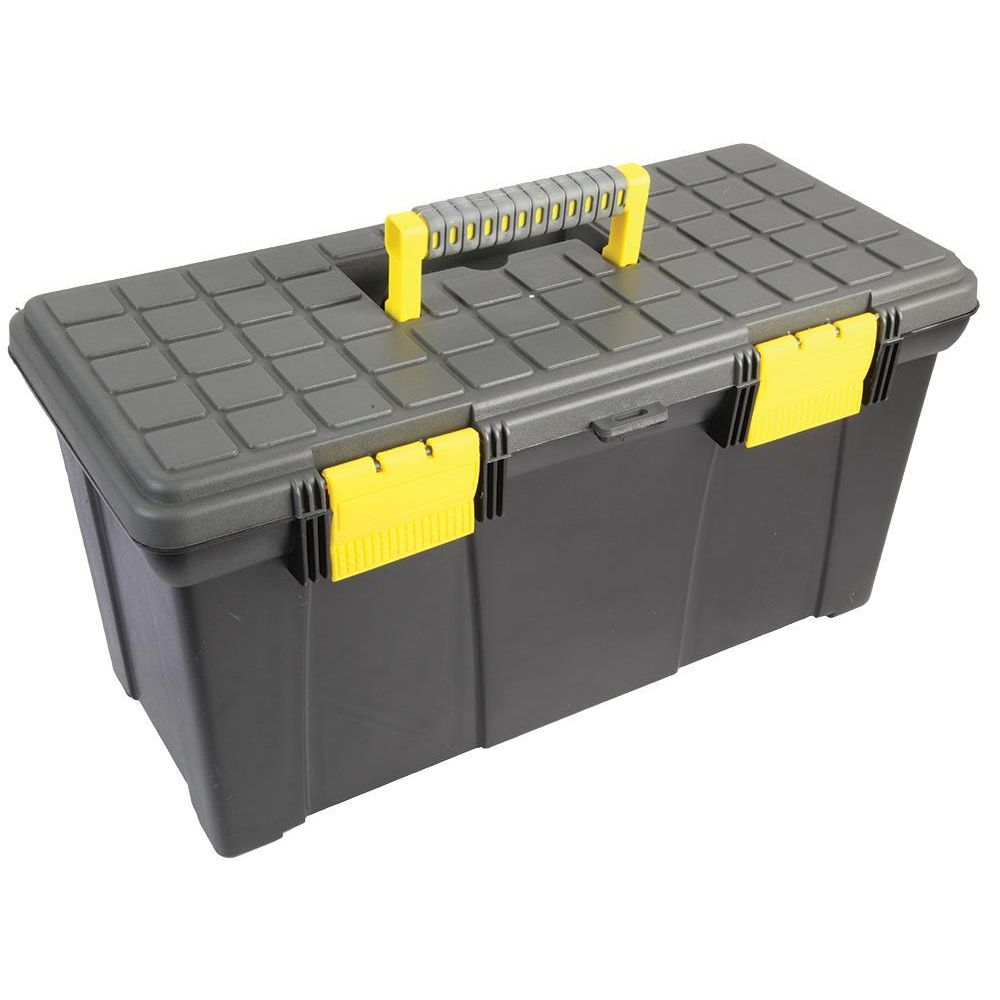 22" Plastic Portable Storage Tool Box With Removable Tray & Carrying Handle
