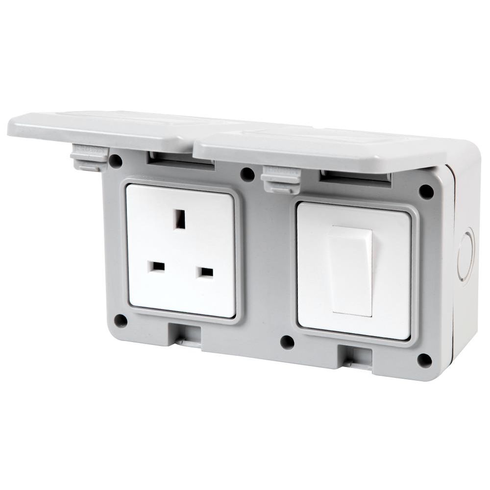 Outdoor Mains 13A Socket & Switch IP55 Protected Weatherproof 250V for Patio Shed Garage Decking