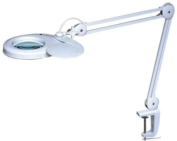Magnifying LED Desk Lamp, Illuminated 1.75x Magnifier Table Light with Clamp, Adjustable Swivel Arm, and 3 Diopter 12.7cm Diamete...