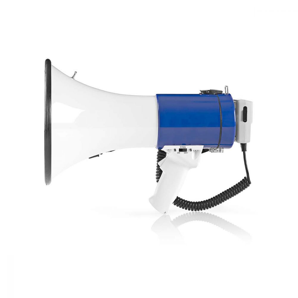 Megaphone | 25 W | 1500 m Range | Detachable Microphone and Siren | White / Blue