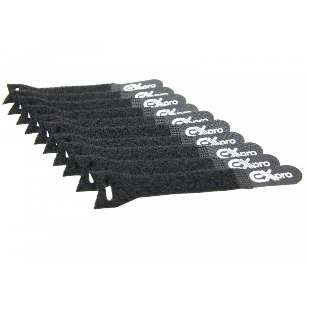 Ex-Pro Branded Velcro Cable PULL LOOPED Ties 20x150mm - 10 Pack Black