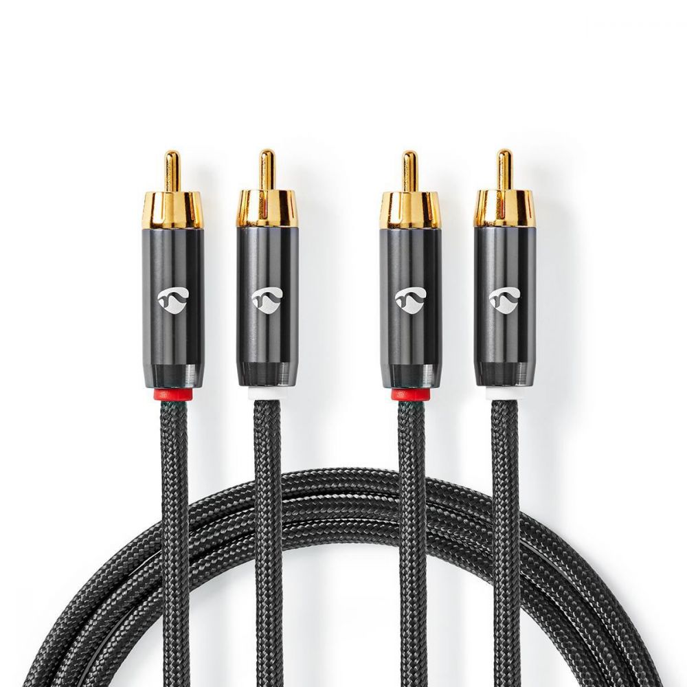 Image of NEDIS 1m Profigold RCA Cable, 2x RCA to 2x Phono Male, Gold Plated, Nylon Braided, Stereo Audio Cable for Home Cinema, Amp, Hi-Fi,...