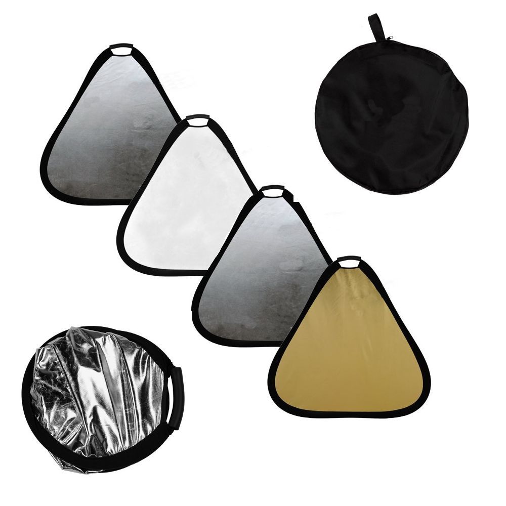 5 in 1 Portable Triangle 110cm Multi Camera Lighting Reflector Diffuser with Grip and Carrying Case for Photo Studio