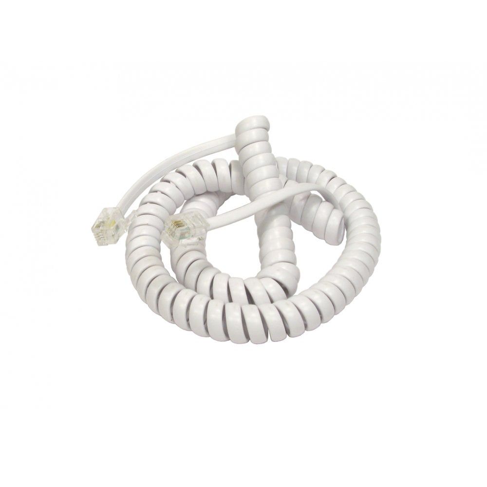 6.4m Coiled Telephone Handset Cord RJ10 - White