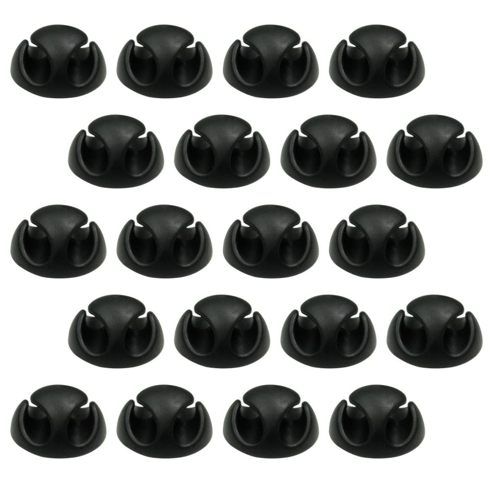 20 Pack Double Cable Desk Tidy Clips, Self Adhesive Cord Holder Clips for USB Power Wire PC Office Home, Black
