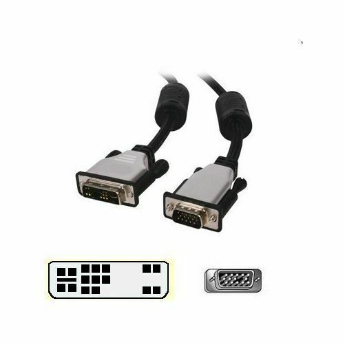 Image of 2.5m DVI-A 12+5 Pin Male to SVGA 15 Pin Male Cable Lead with Ferrite Metal Ended