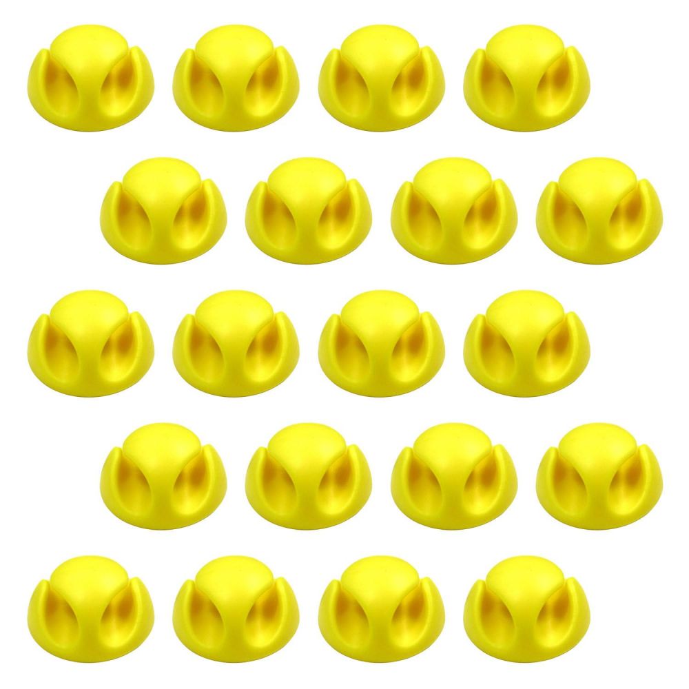 20 Pack Double Cable Desk Tidy Clips, Self Adhesive Cord Holder Clips for USB Power Wire PC Office Home, Yellow