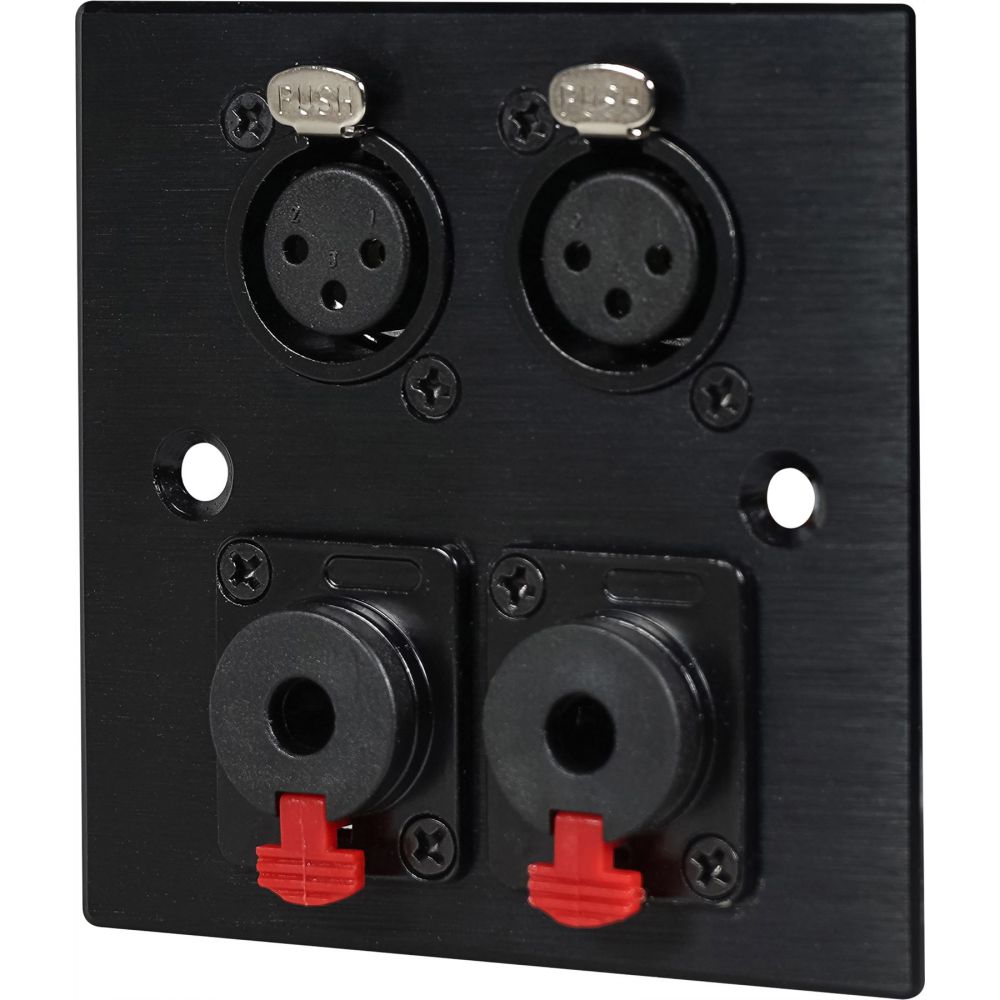 Black Wall Face Plate Electrical AV Slim Series 2 x Female XLR & 2 x 6.3mm Microphone Jack wall plate Metal