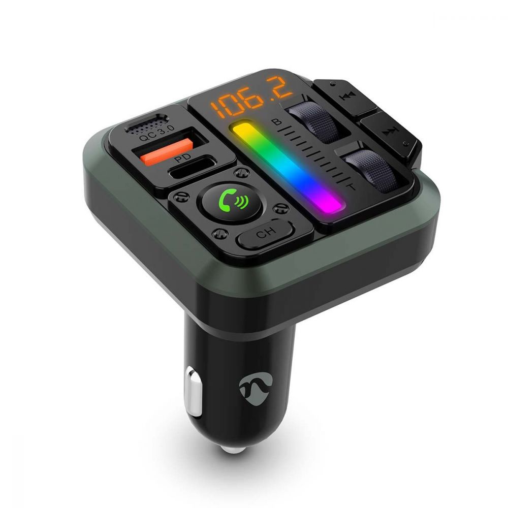 Nedis Bluetooth 5.3 Wireless Car FM Transmitter Charger USB-C USB-A Car Cigarette Lighter
