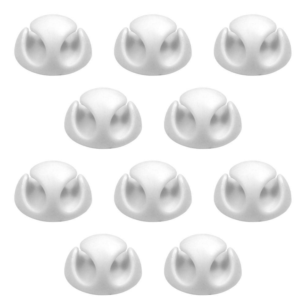 10 Pack Double Cable Desk Tidy Clips, Self Adhesive Cord Holder Clips for USB Power Wire PC Office Home, White