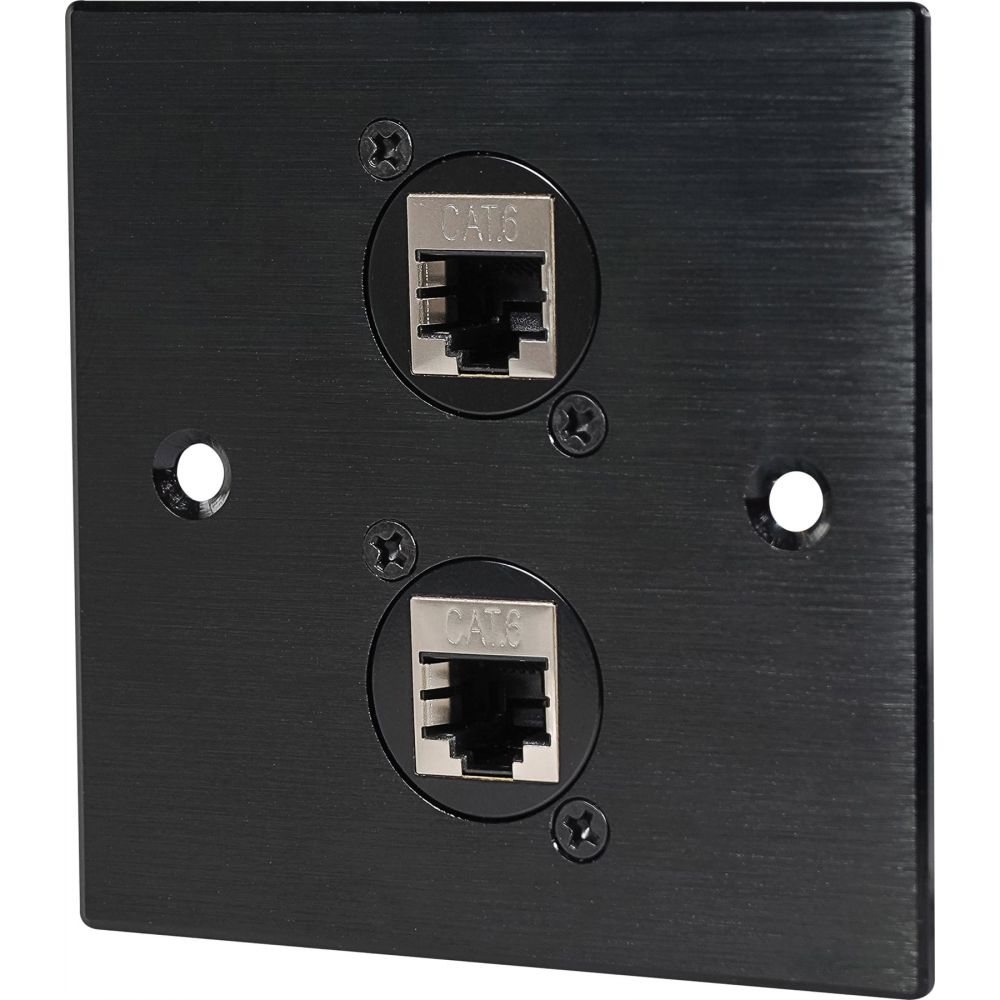 Black Wall Face Plate Electrical AV Slim Series 2 x Cat 6 Socket Wall Plate Metal