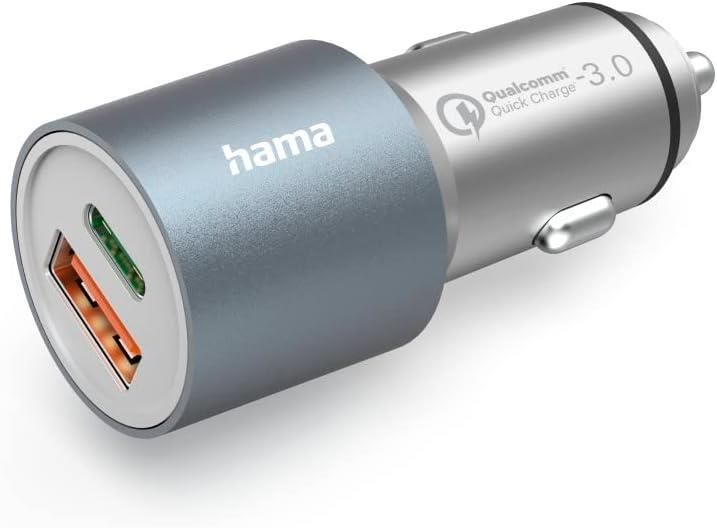 Hama QC Charge Quick Car Fast Charger 1x USB-C PD, 1x USB-A 38W - Metal