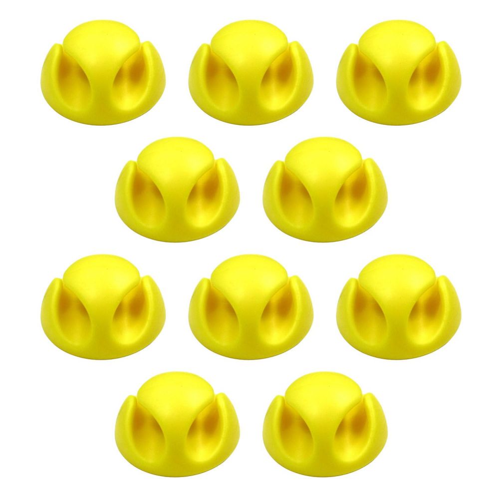 10 Pack Double Cable Desk Tidy Clips, Self Adhesive Cord Holder Clips for USB Power Wire PC Office Home, Yellow